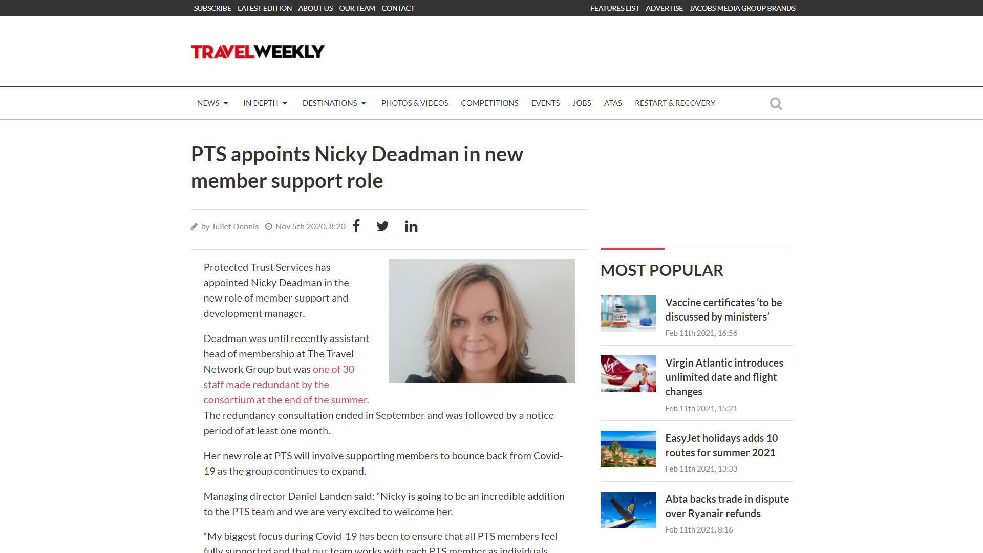 PTS Appoints Nicky Deadman in New Member Support Role